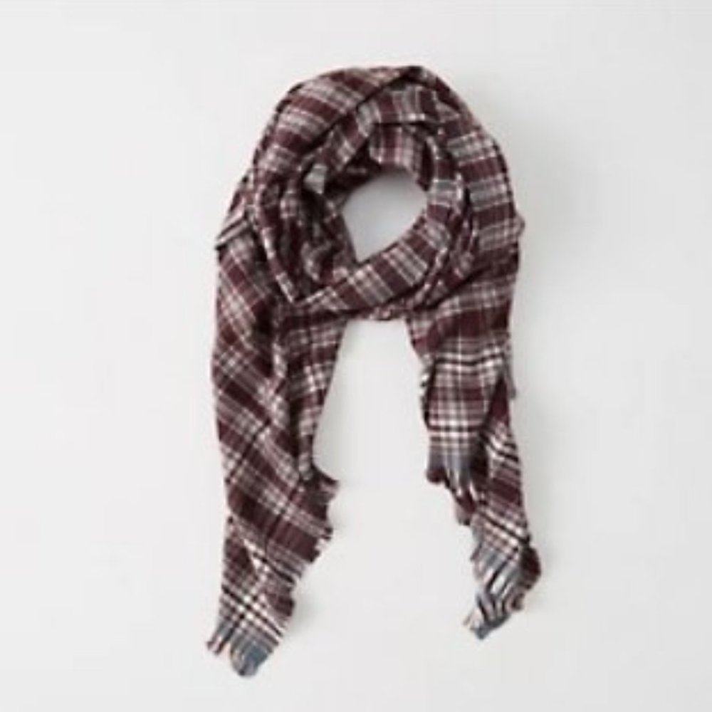 Abercrombie & Fitch NY - Plaid Scarf - Super Soft - Burgundy Plaid - Picture 3 of 4